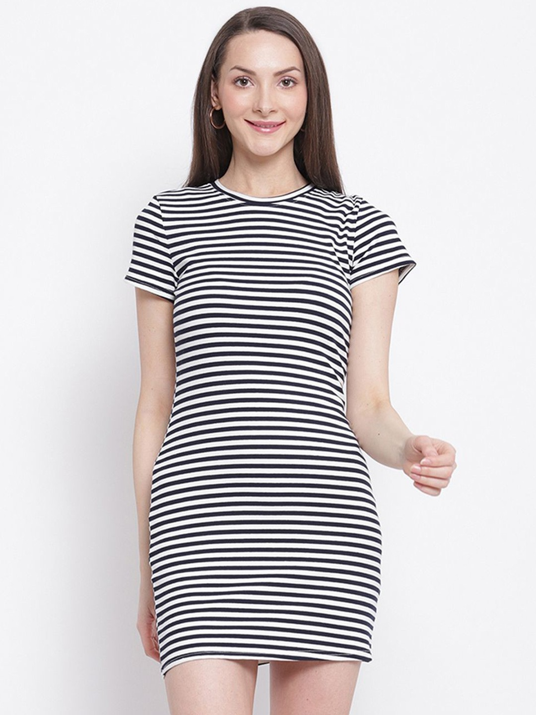Black/white striped mini t-shirt dress