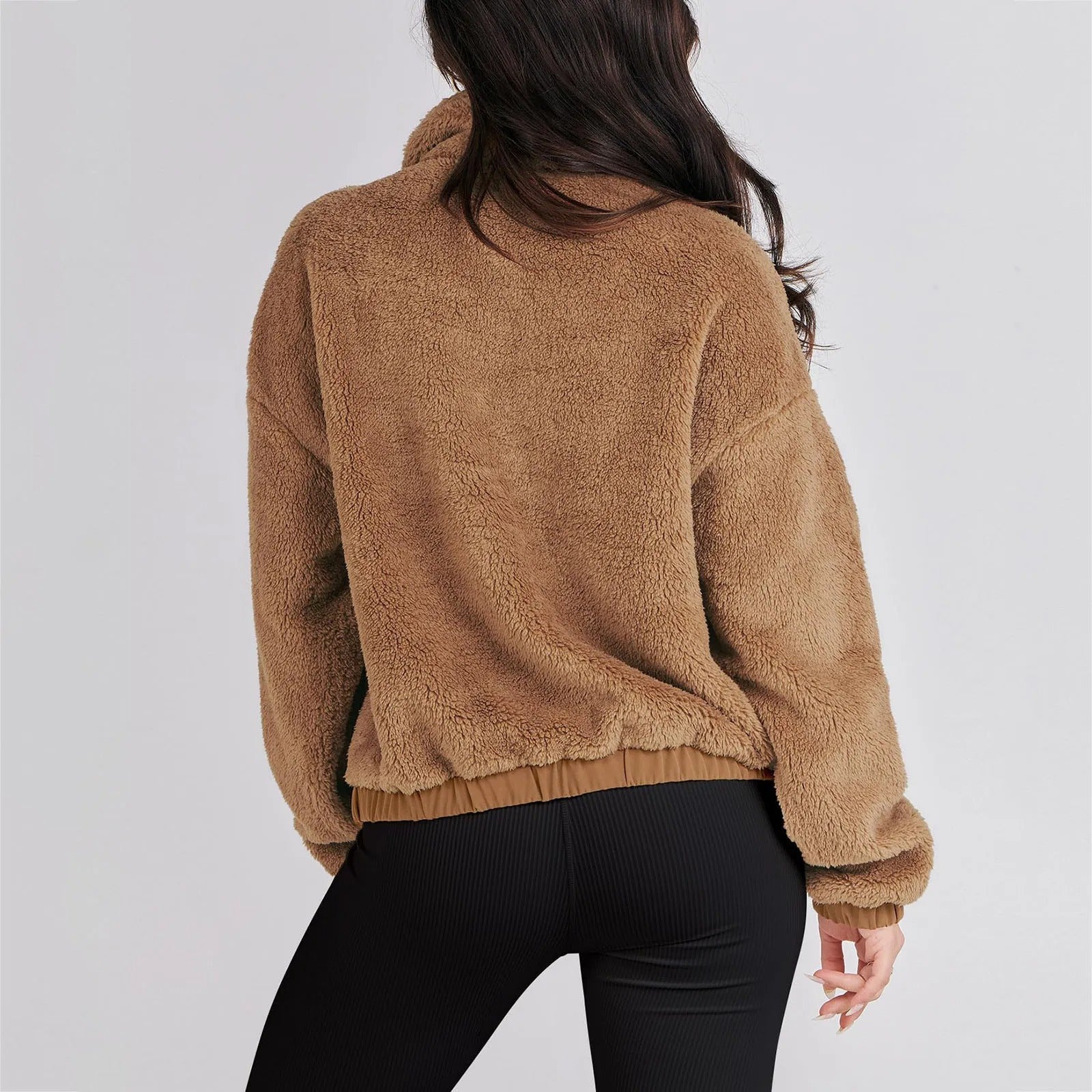 Oversized cozy zip jacket with stand-up collar
