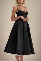 Corset midi dress with lace and thin straps