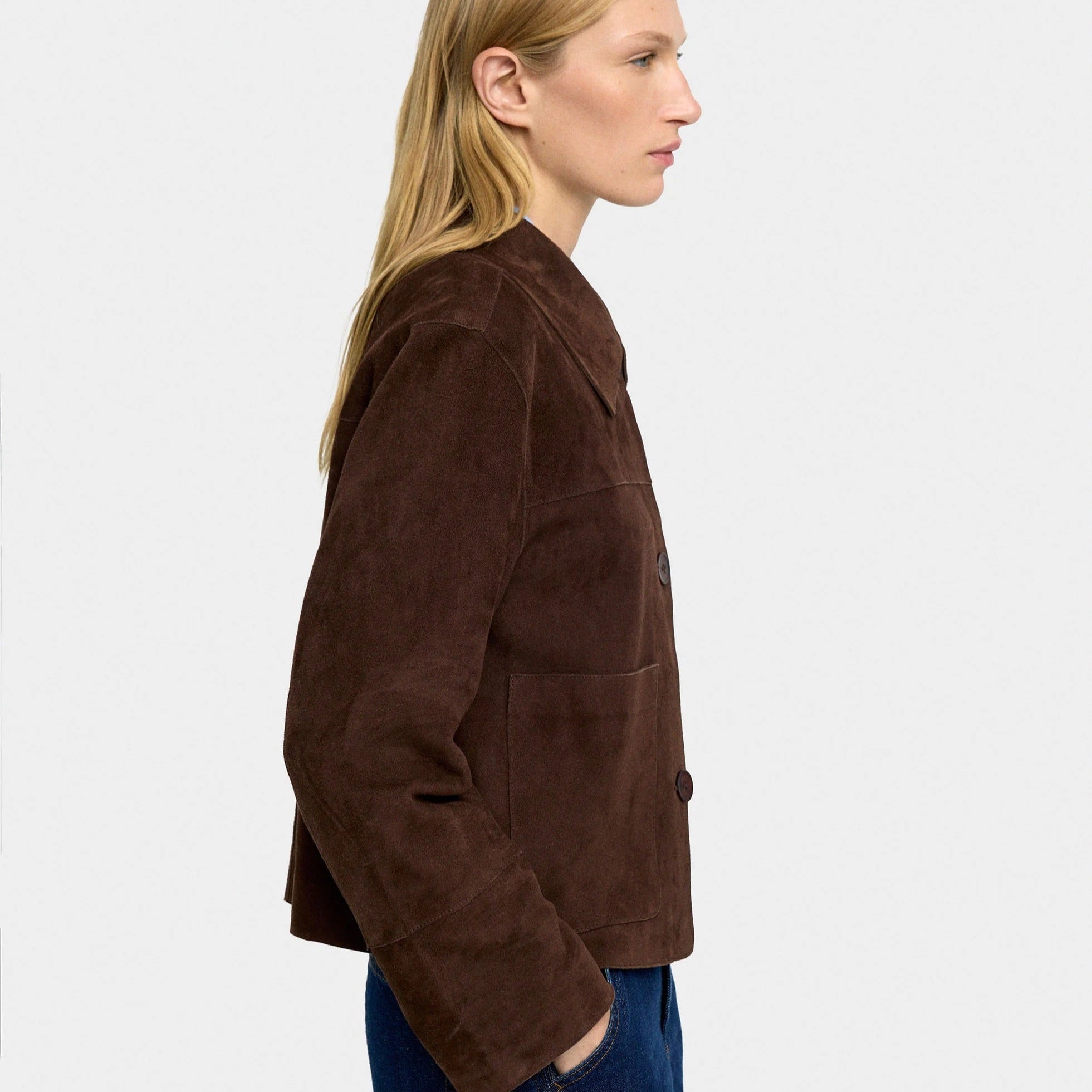 Short boxy jacket with patch pockets