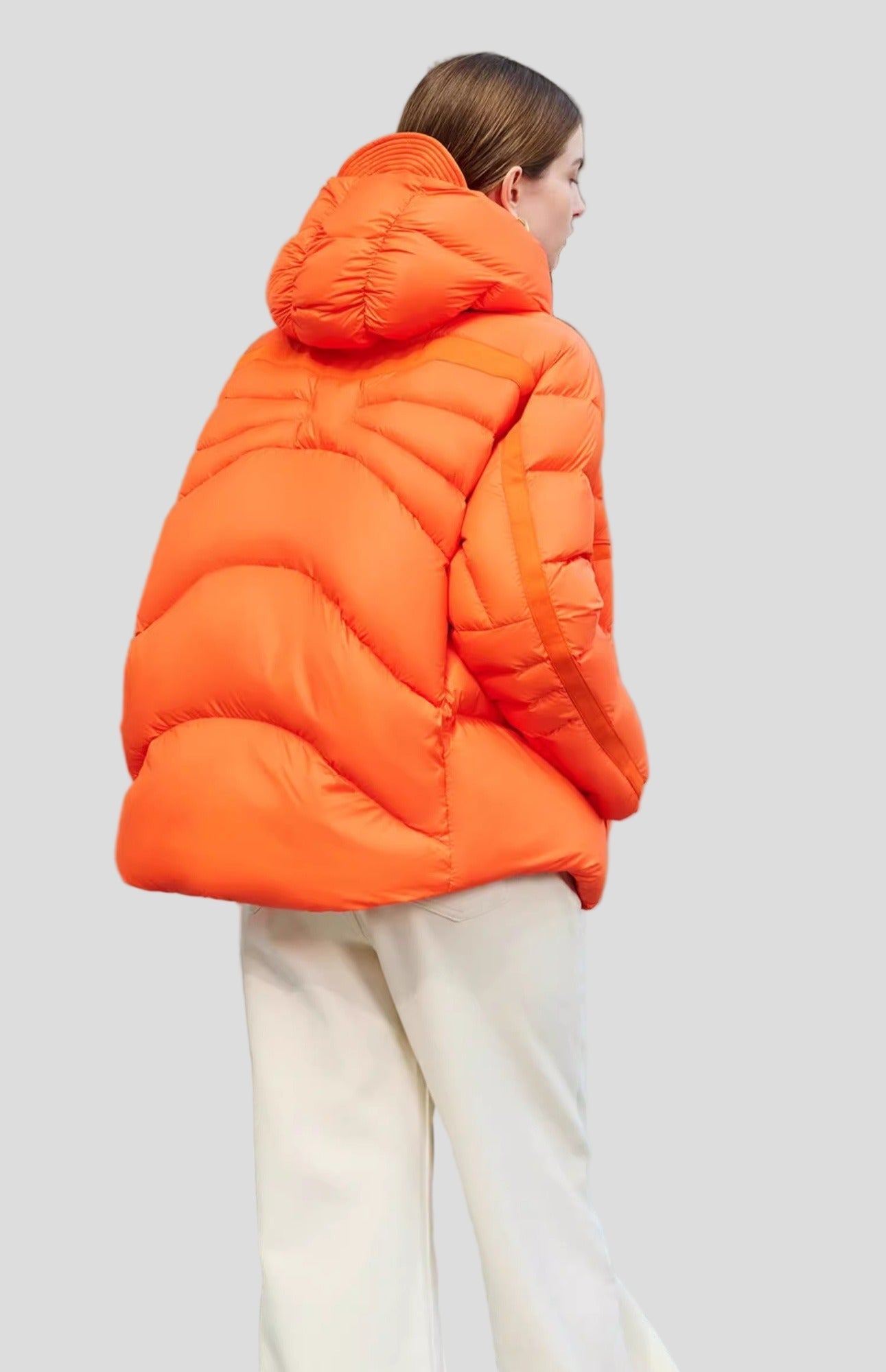 Orange sculpted puffer jacket – oversized hood