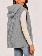 Quilted hooded vest — Diamond pattern, drawstring hem