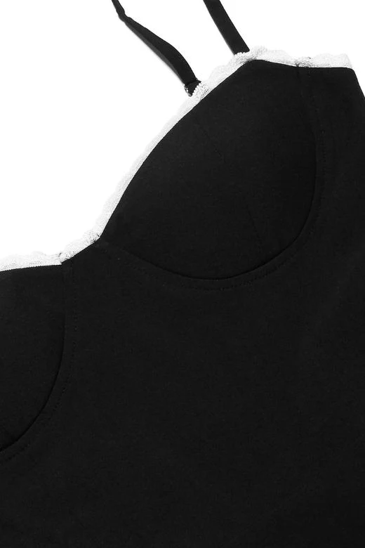 Corset midi dress with lace and thin straps