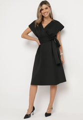 Wrap dress with wide sleeves and belt
