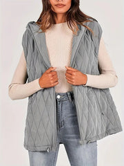 Quilted hooded vest — Diamond pattern, drawstring hem