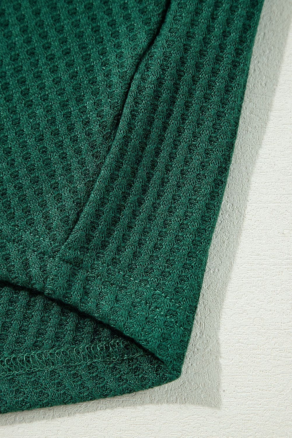 V-neck waffled oversized long-sleeved top