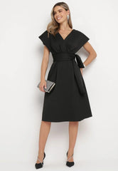Wrap dress with wide sleeves and belt