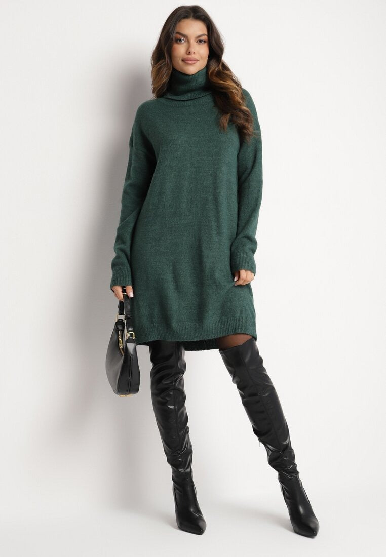 High neck knitted sweater dress