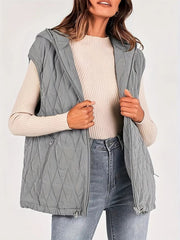 Quilted hooded vest — Diamond pattern, drawstring hem