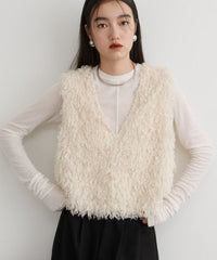 Cream textured v-neck cropped vest