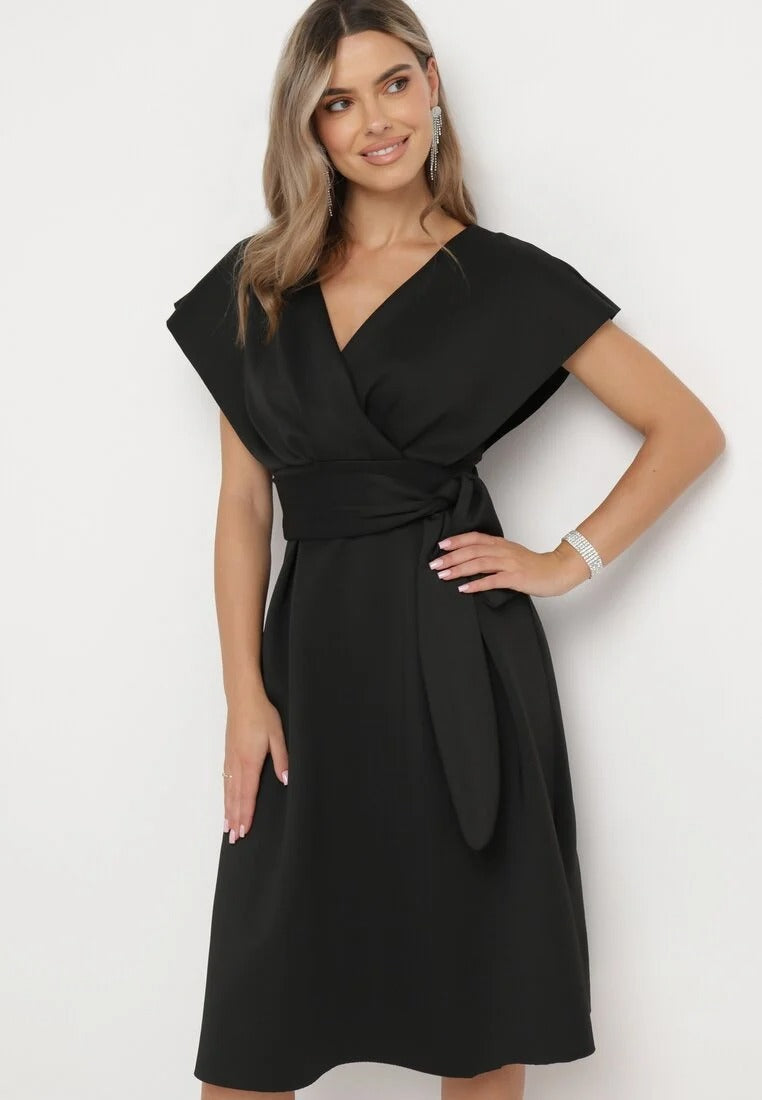 Wrap dress with wide sleeves and belt