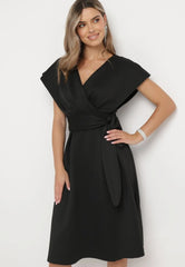 Wrap dress with wide sleeves and belt