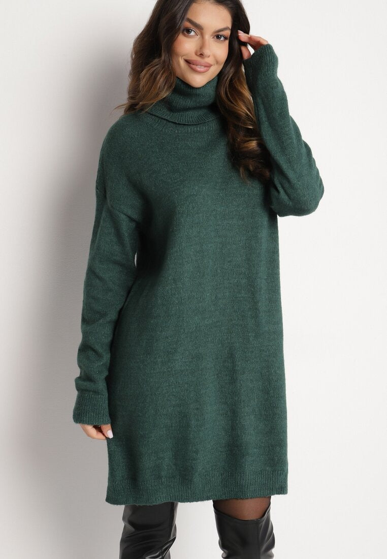 High neck knitted sweater dress
