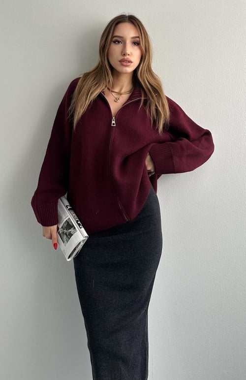 Oversized zip cardigan with high collar