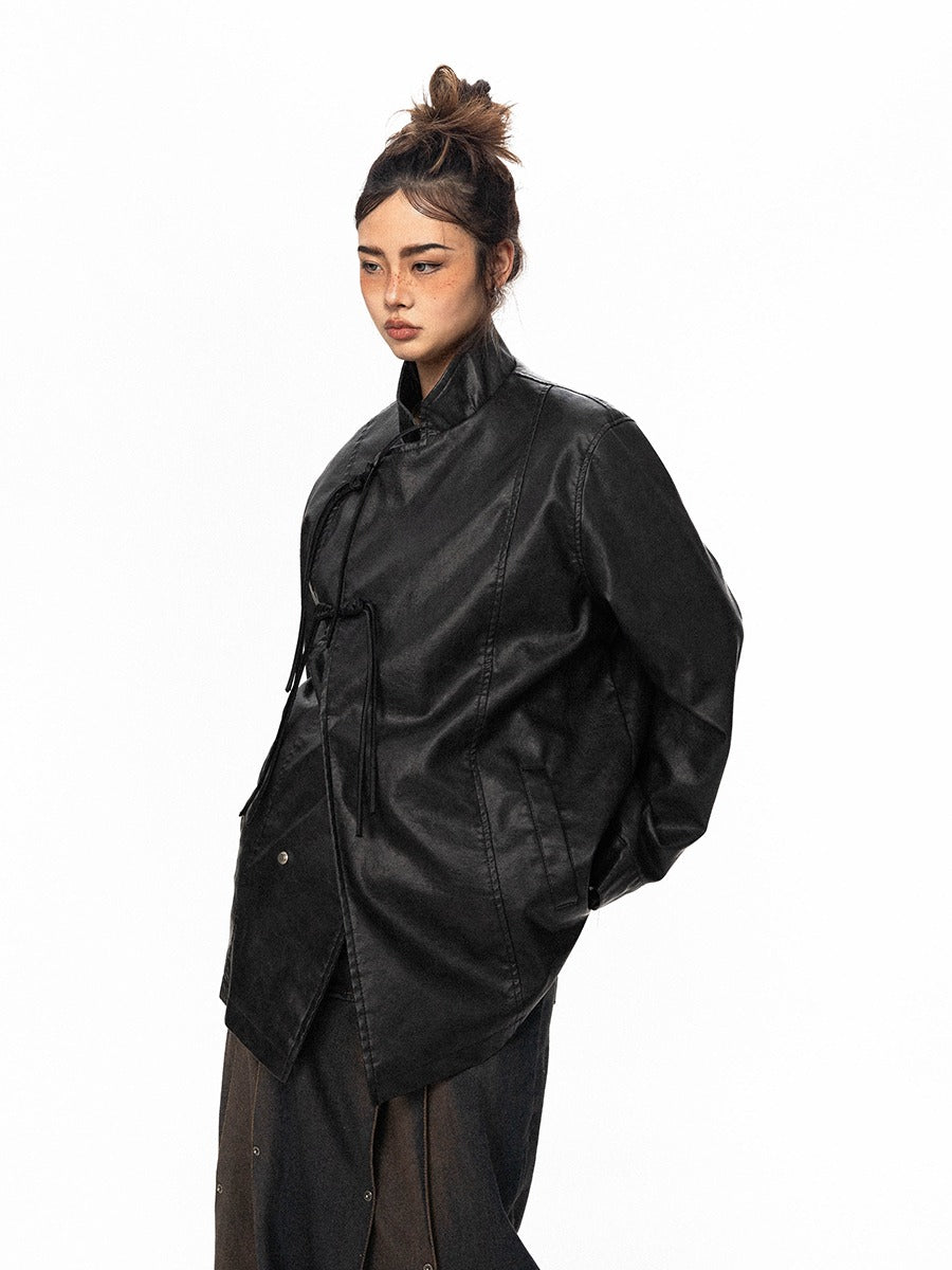 Oversized wrap jacket with stand-up collar