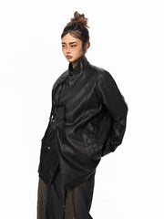 Oversized wrap jacket with stand-up collar