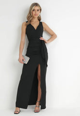 V-neck long dress with slit