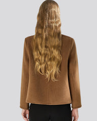 Camel brown collarless jacket with knot closure