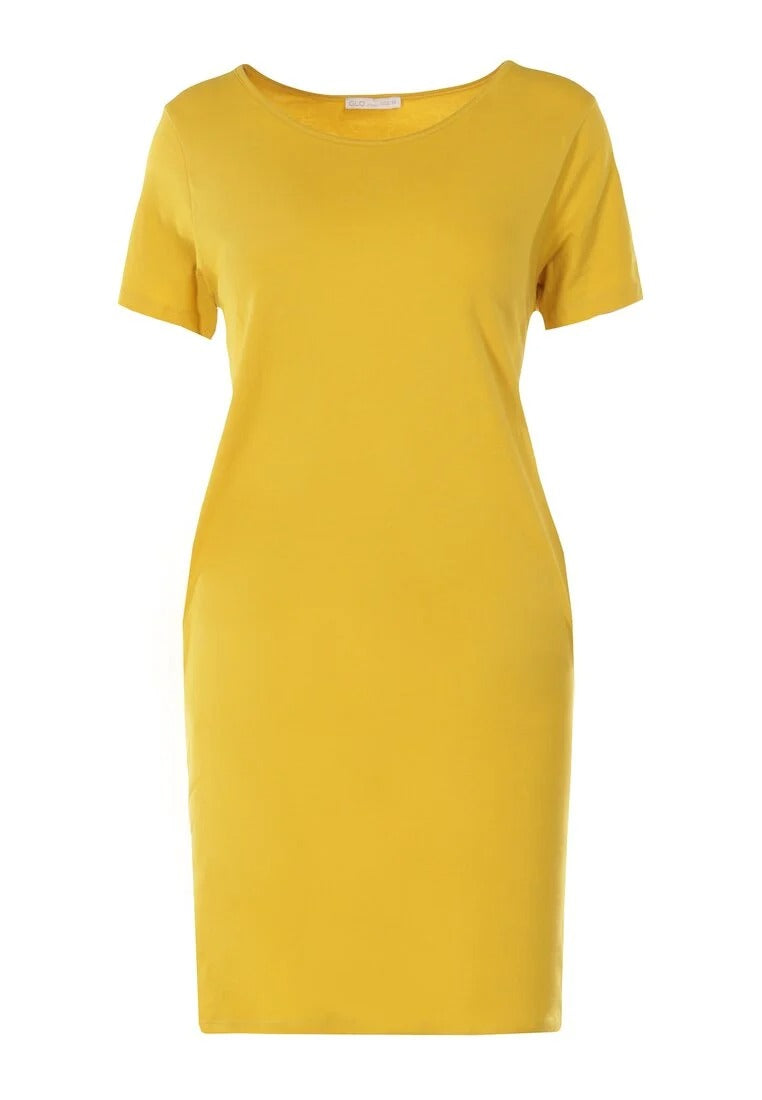 Yellow T-shirt dress with pockets