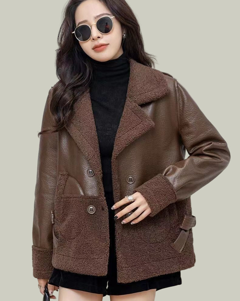 Short jacket with contrast panel and wide collar