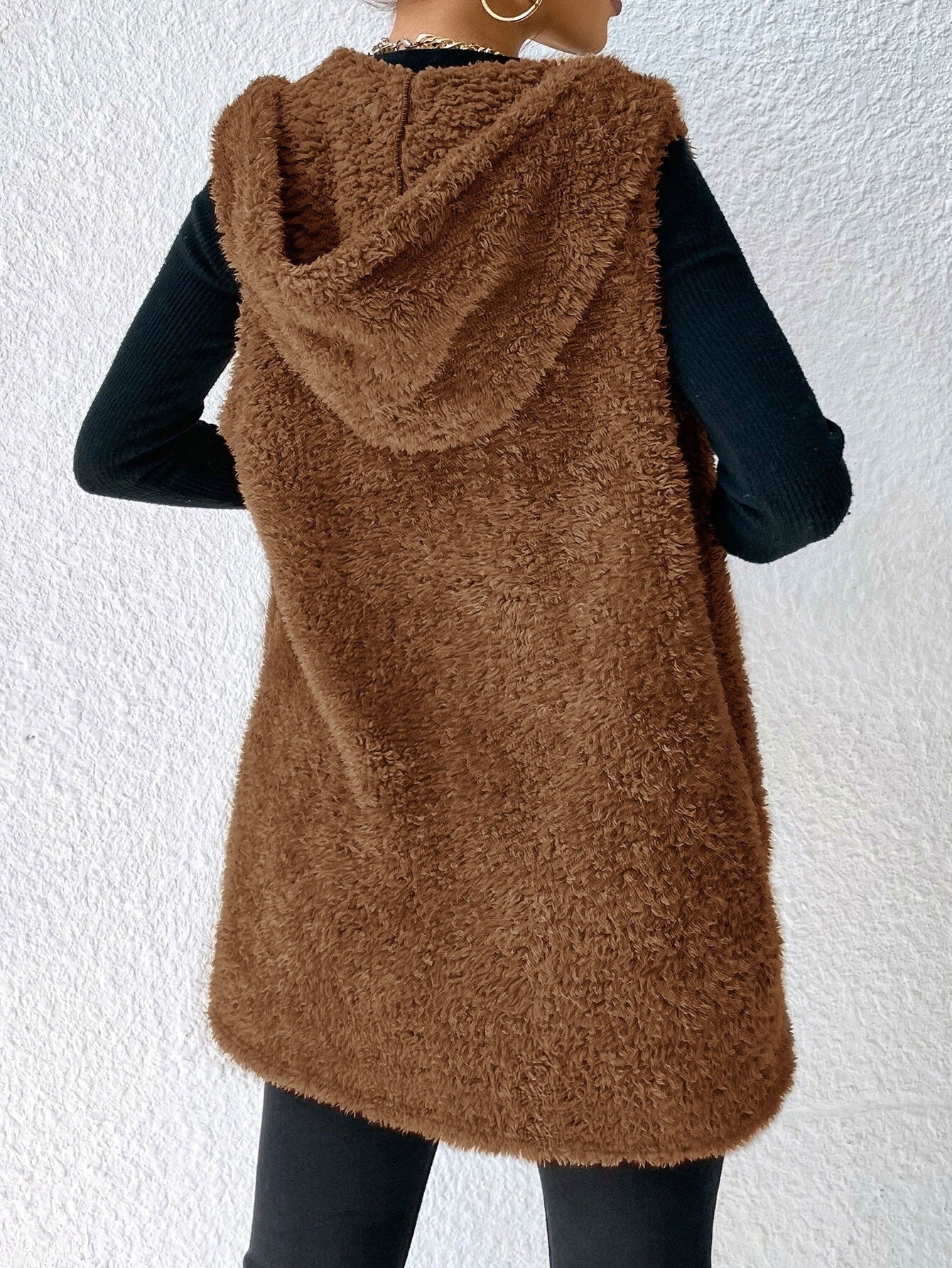 BROWN HOODIE-TEDDY VEST