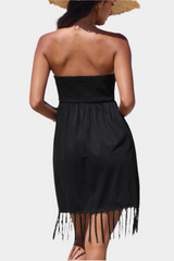 Black strapless dress with fringes