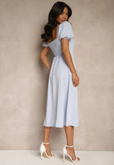 Puff Sleeve Midi Dress with Slit