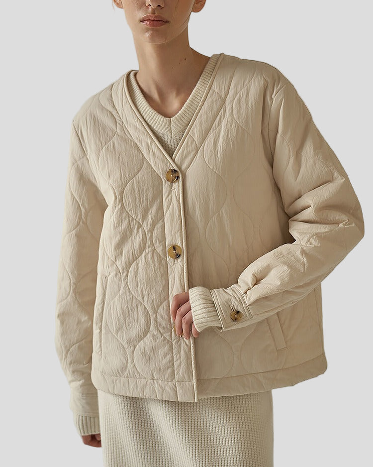 Quilted V-neck jacket with button closure
