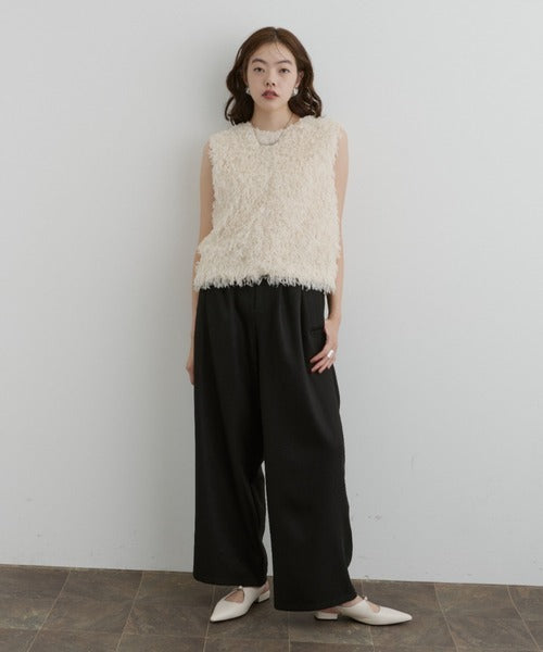 Cream textured v-neck cropped vest