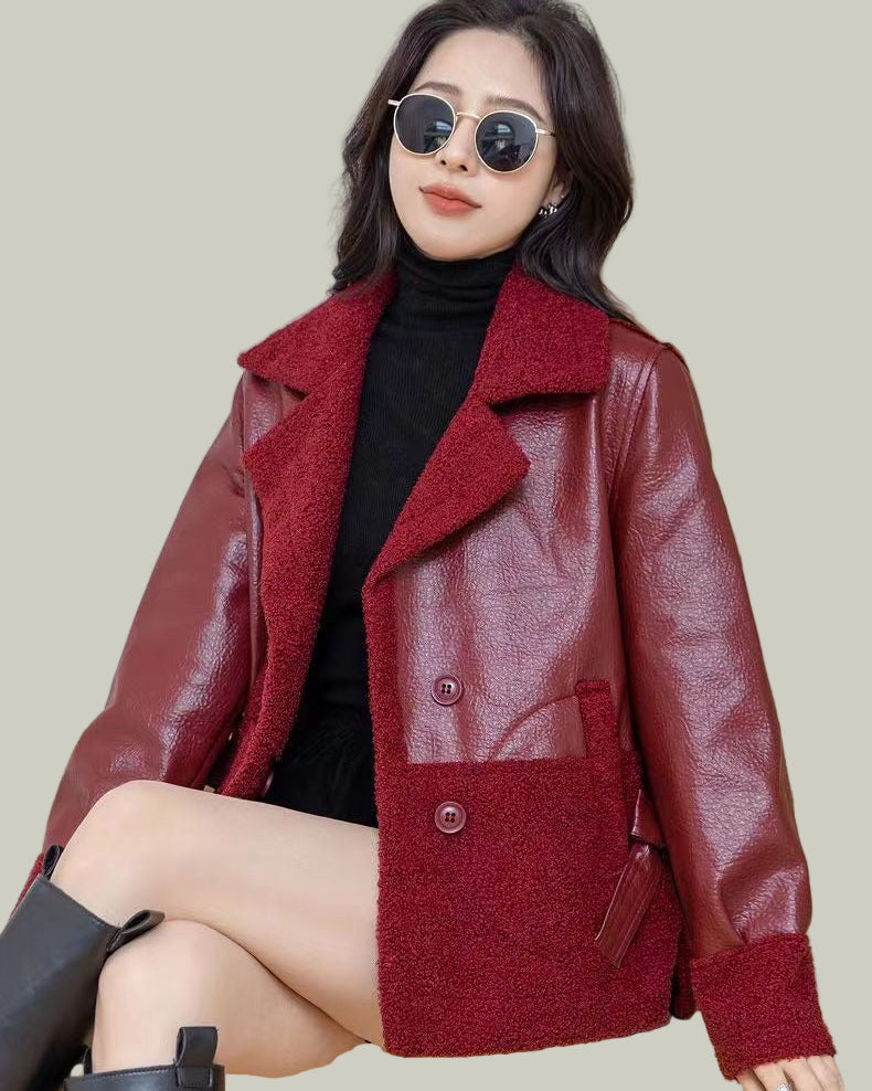 Short jacket with contrast panel and wide collar