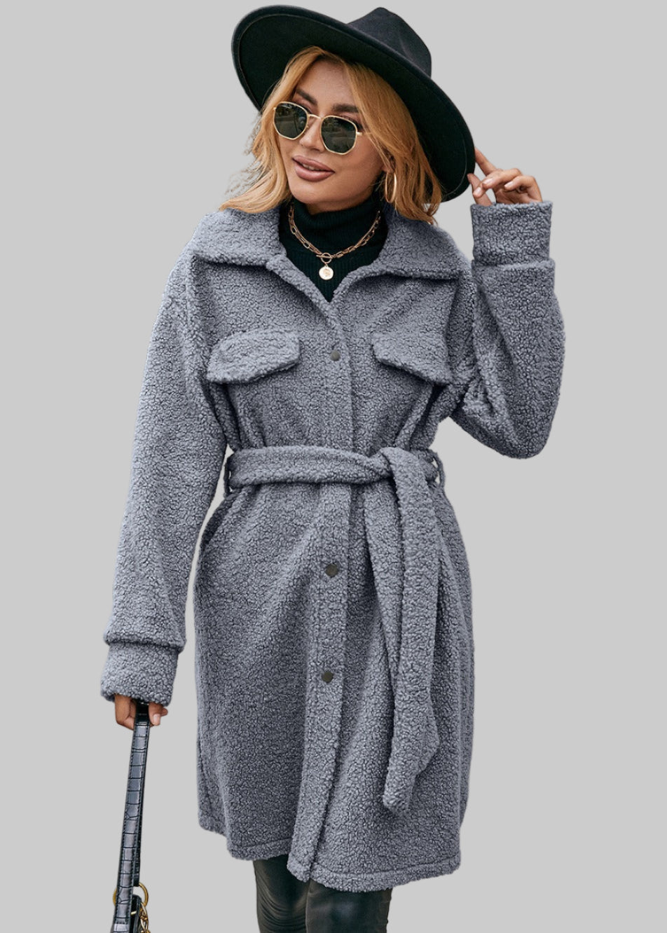 Oversize long coat with chest pockets