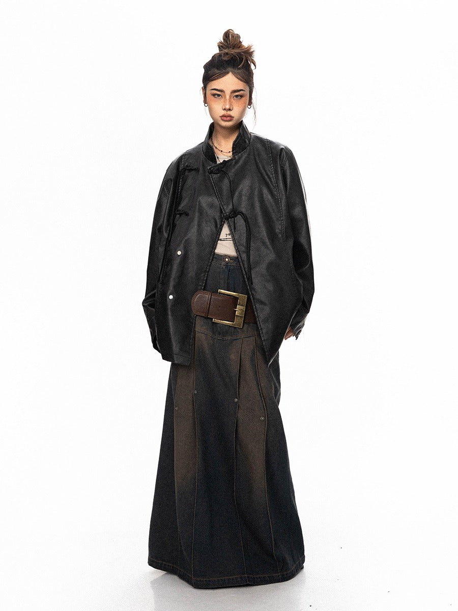 Oversized wrap jacket with stand-up collar