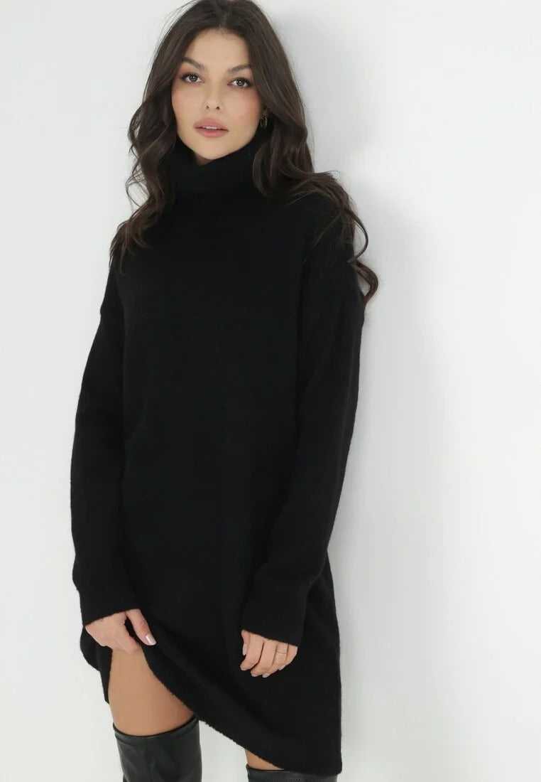 High neck knitted sweater dress
