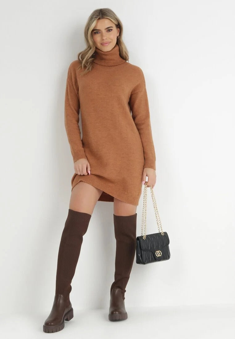 High neck knitted sweater dress