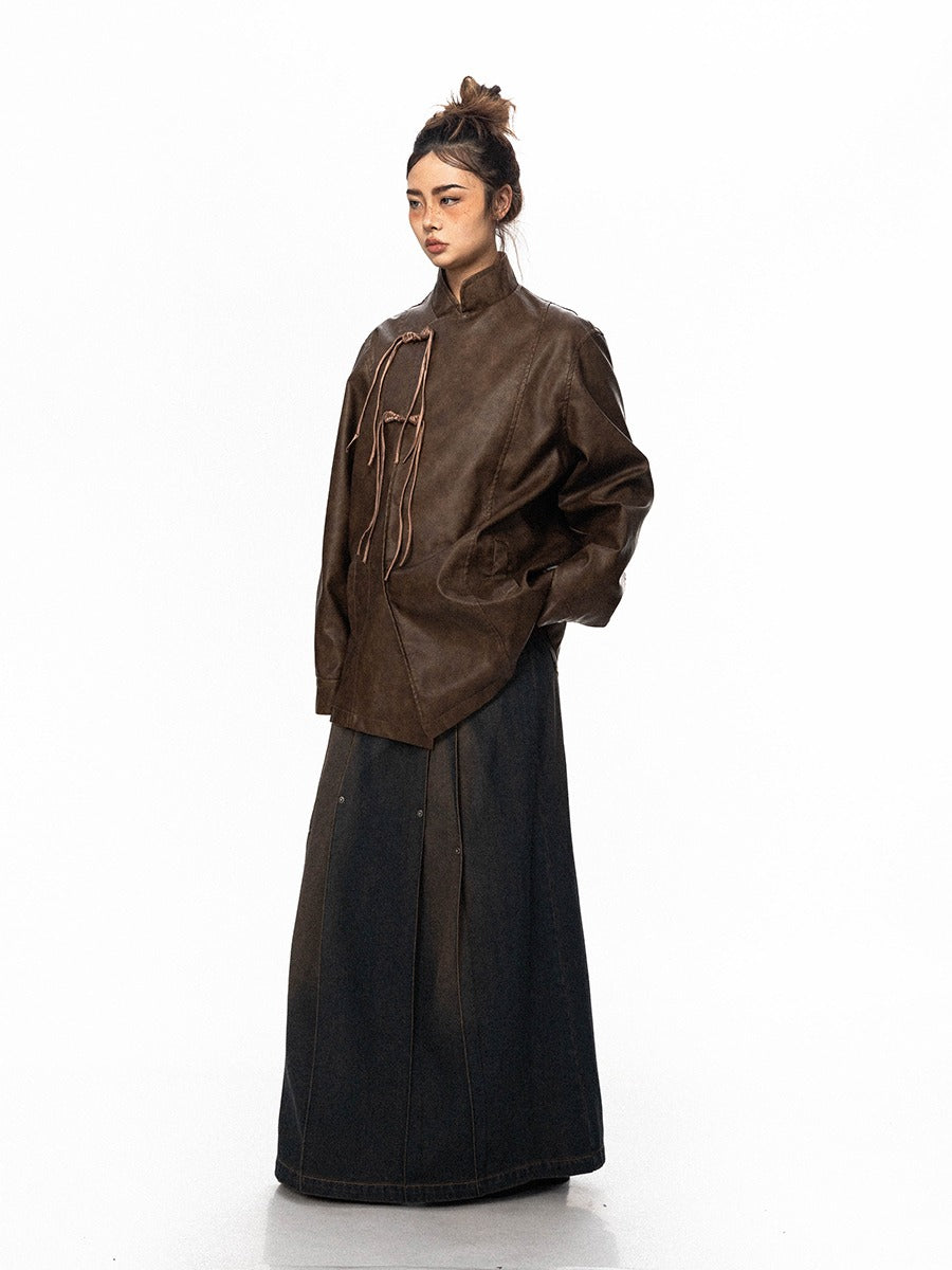 Oversized wrap jacket with stand-up collar