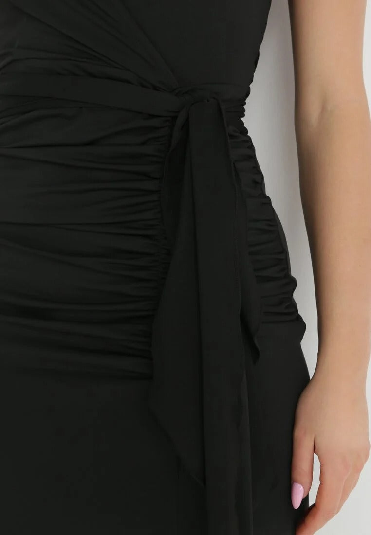 V-neck long dress with slit