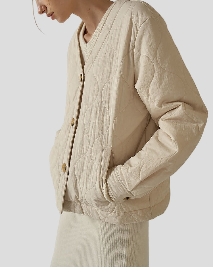 Quilted V-neck jacket with button closure