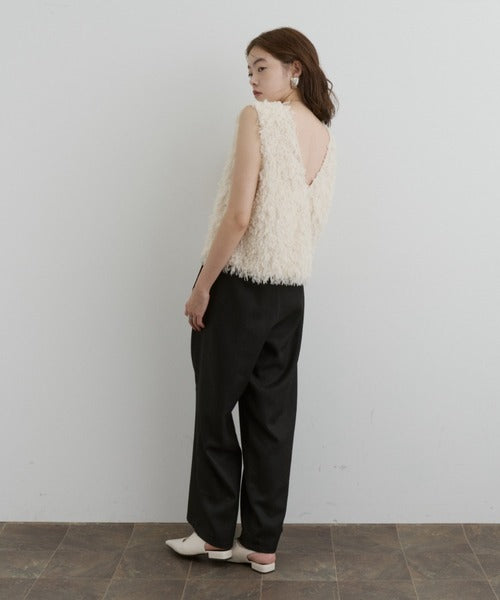 Cream textured v-neck cropped vest