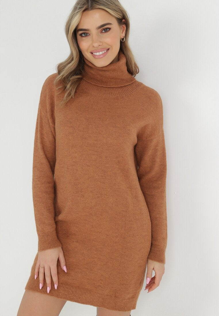 High neck knitted sweater dress