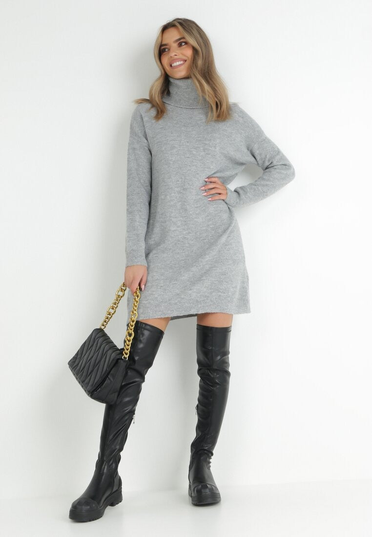 High neck knitted sweater dress
