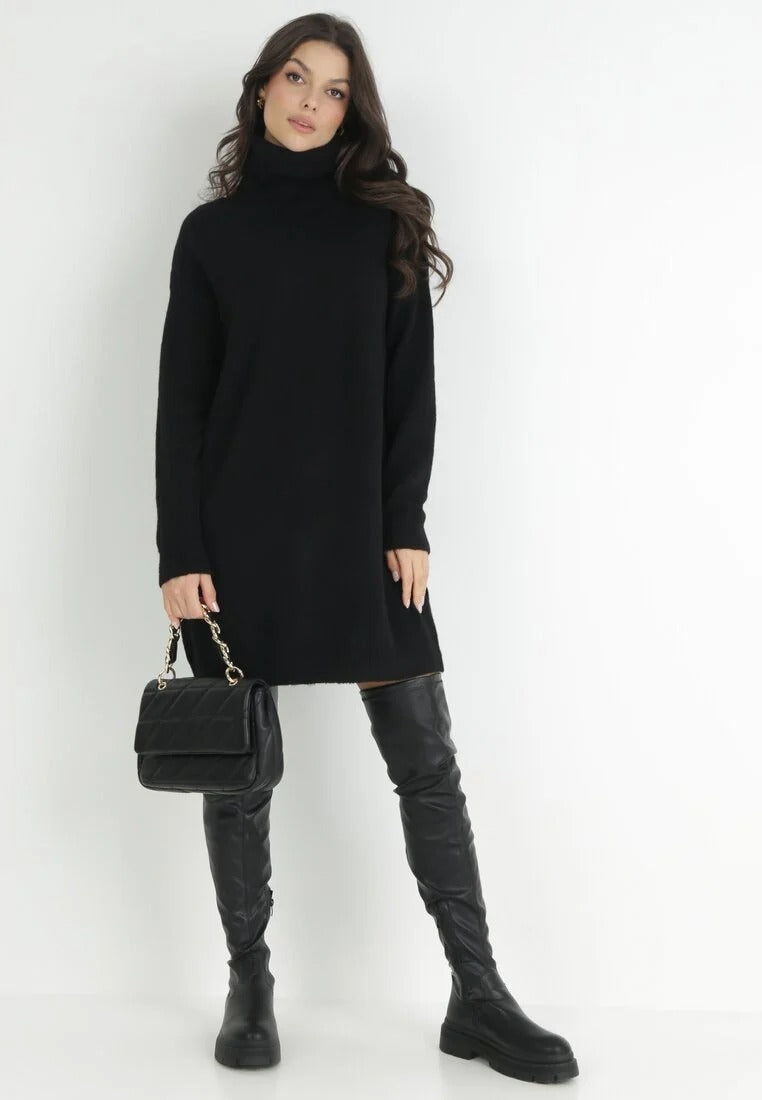 High neck knitted sweater dress