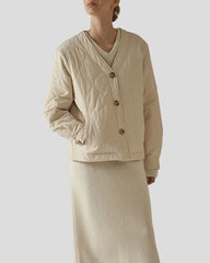 Quilted V-neck jacket with button closure