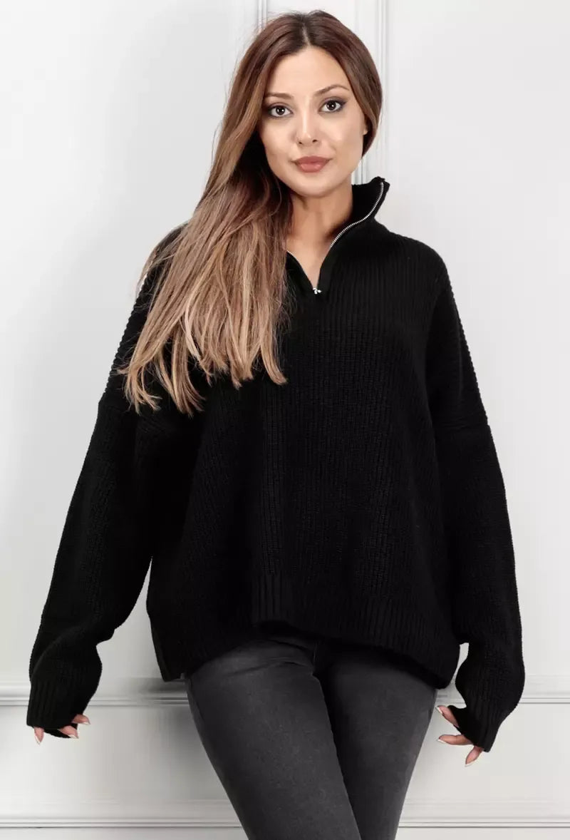 Black oversized sweater with zipper