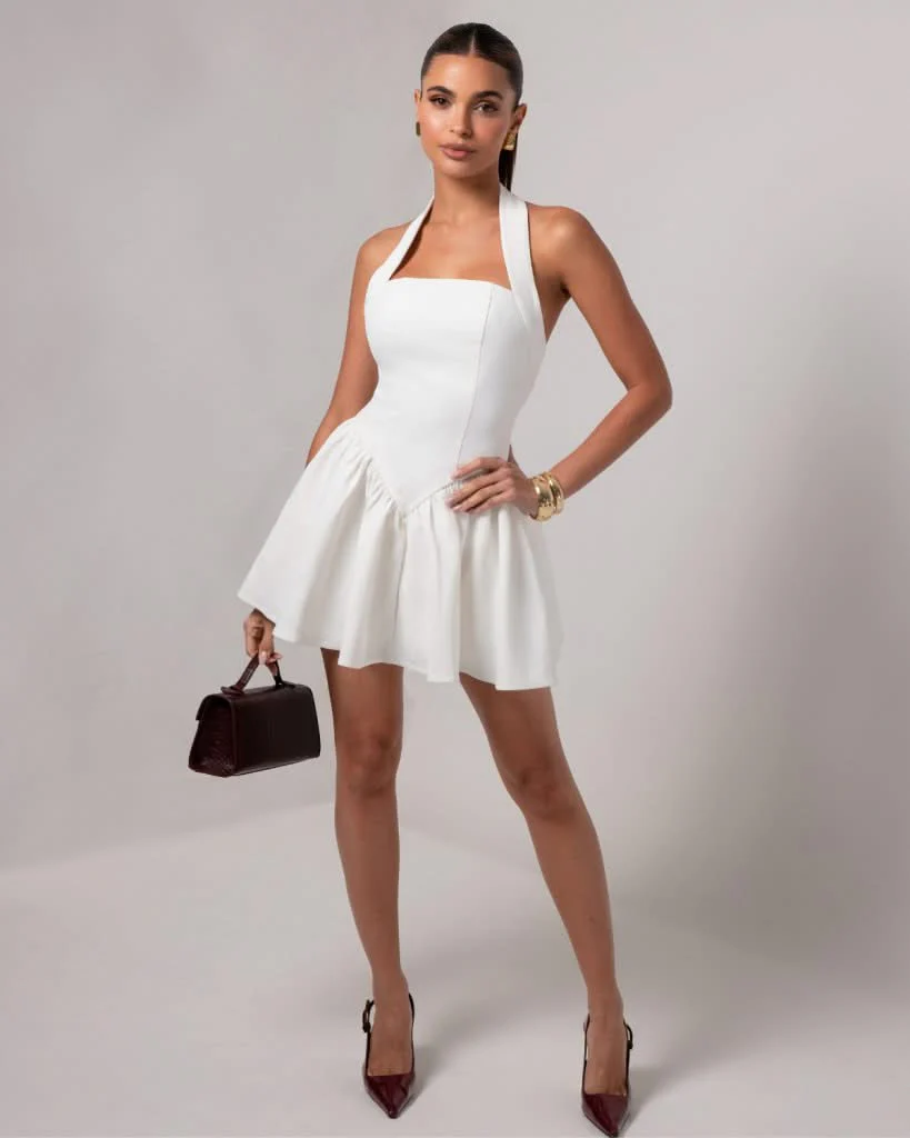 Backless mini dress with flared skirt