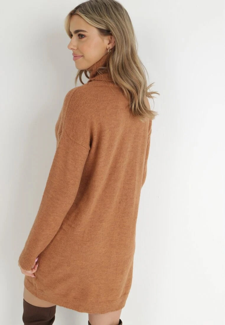 High neck knitted sweater dress