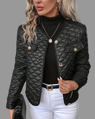 Black quilted collarless jacket
