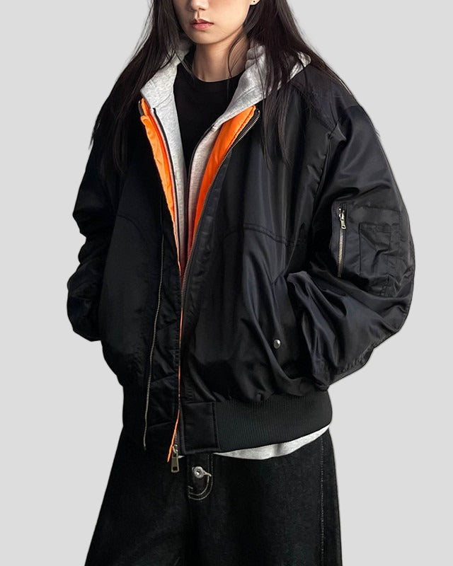 Oversized bomber jacket with contrast lining