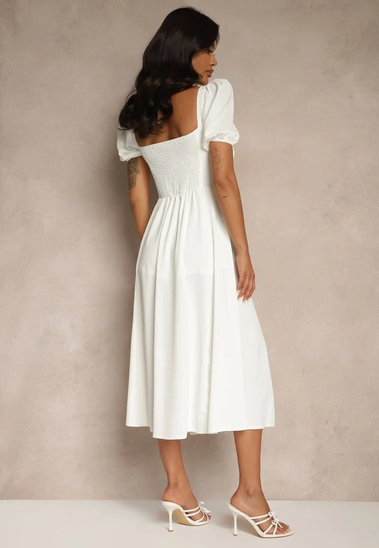 Puff Sleeve Midi Dress with Slit