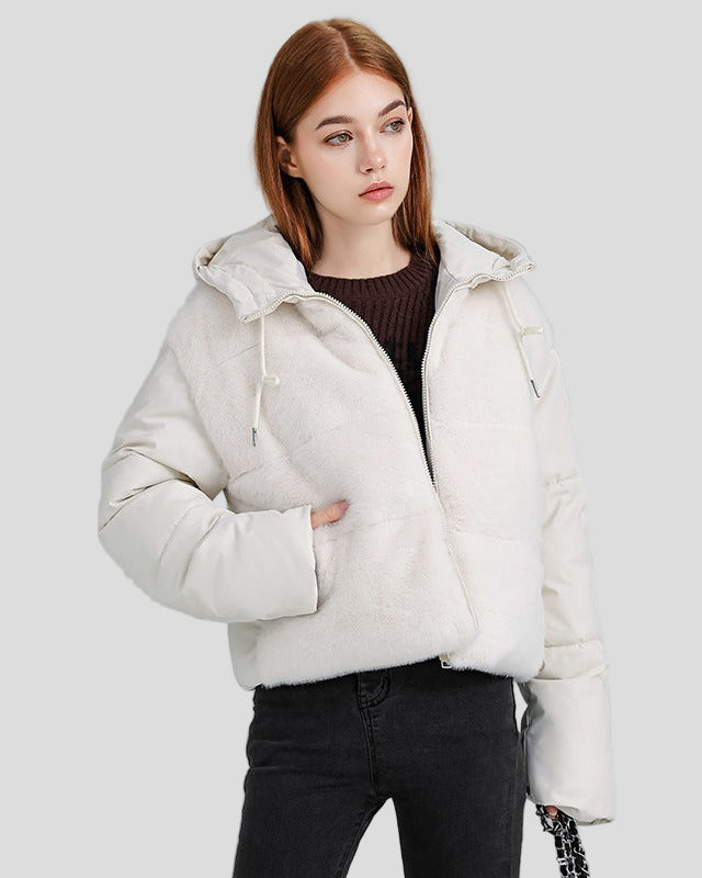 Puffer jacket with textured front, boxy short fit