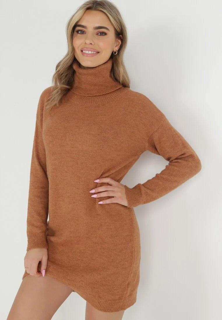 High neck knitted sweater dress